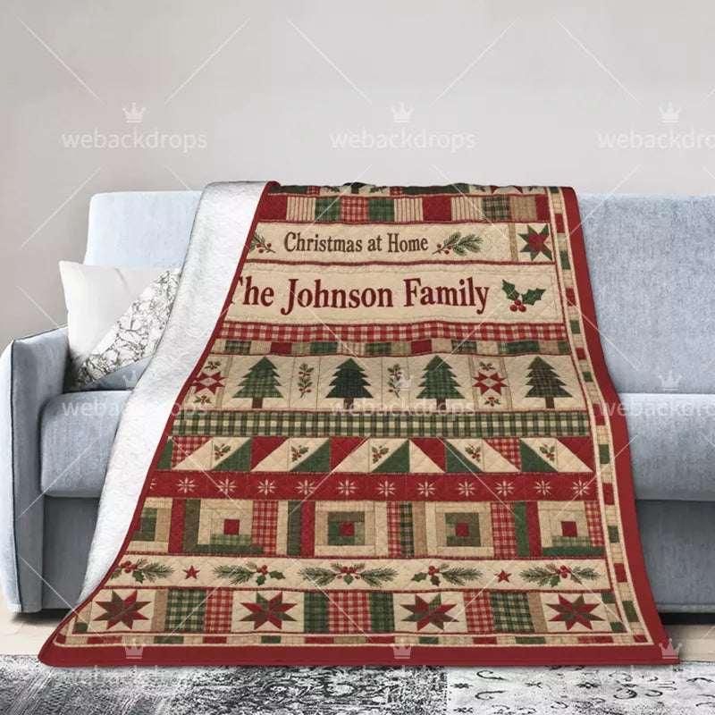 Personalized Rustic Farmhouse Christmas Patchwork Blanket