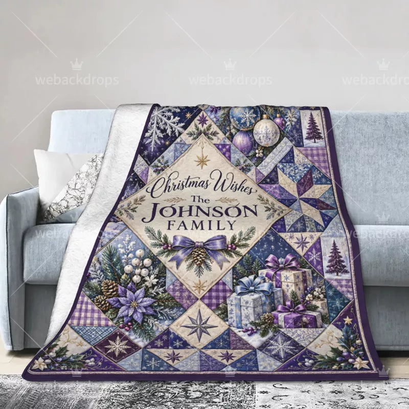 Personalized Midnight Amethyst Christmas Patchwork Blanket