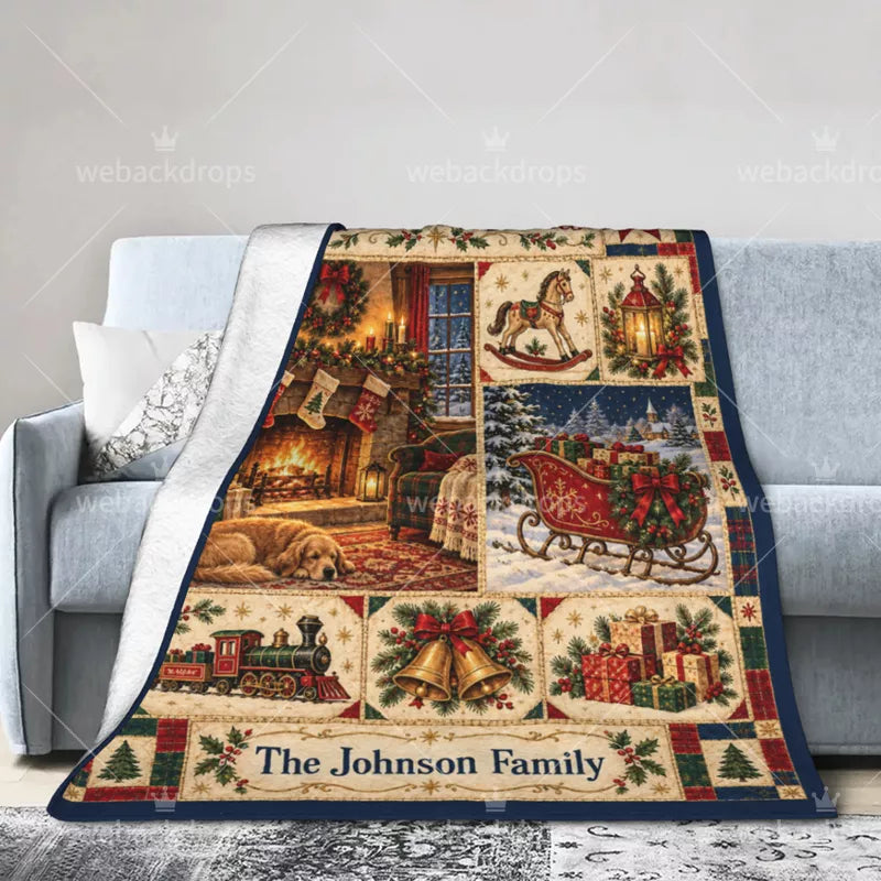 Personalized Christmas Storybook Patchwork Blanket – Family Name