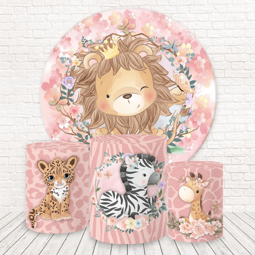 Cartoon Lion Baby Shower Kids Birthday Party Round Backdrop