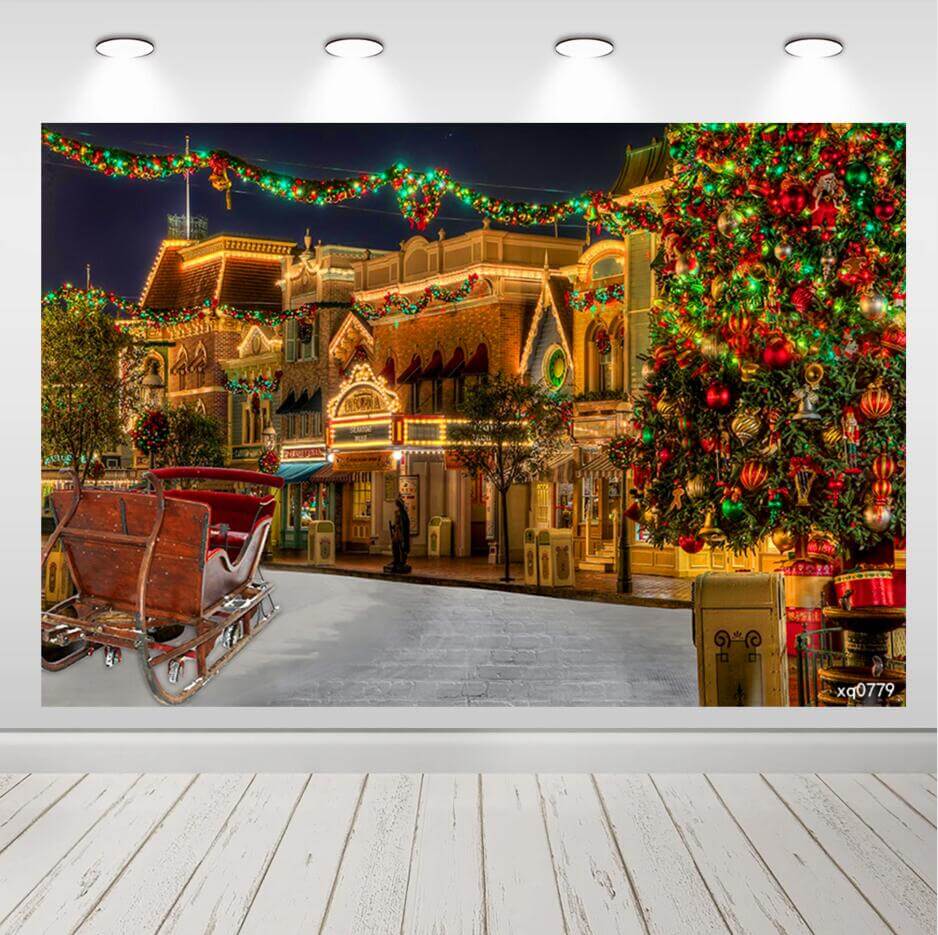 Carriage Christmas Village Kids Party Photo Backdrop Studio Vinyl Night Photocall