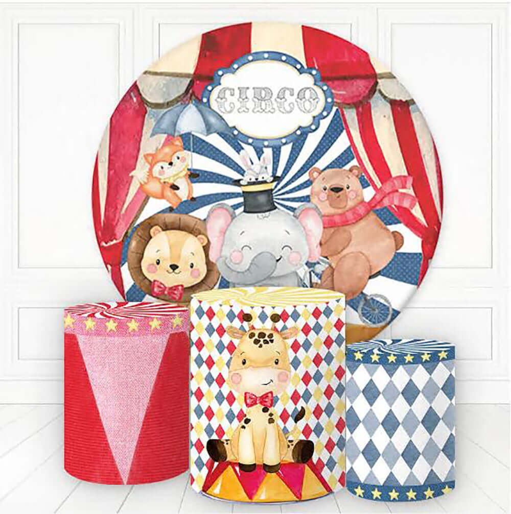 Circus Animals First Birthday Party Round Circle Backdrop Cover Party Decor
