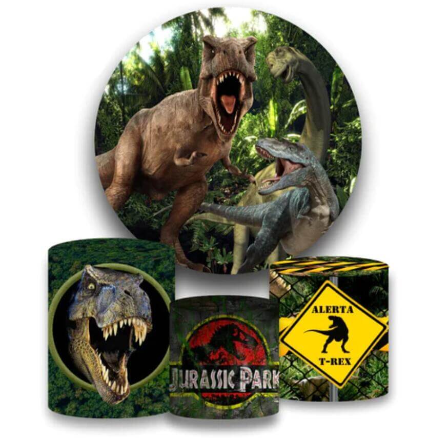 Dinosaur Jurassic World Boys Baby Shower Round Backdrop Cylinder Covers