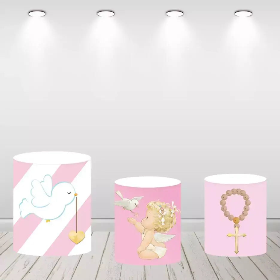 Angel Girl Baby Shower Baptism Round Backdrop Cover