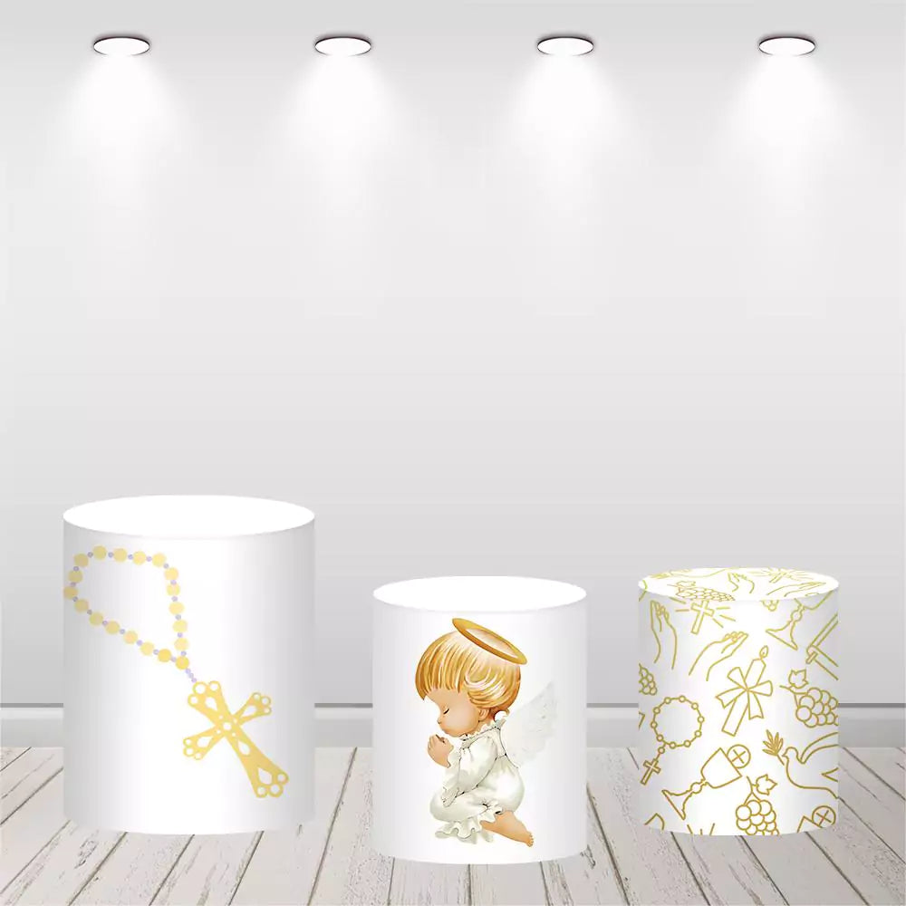 Angel Girl Baby Shower Baptism Round Backdrop Party Decor