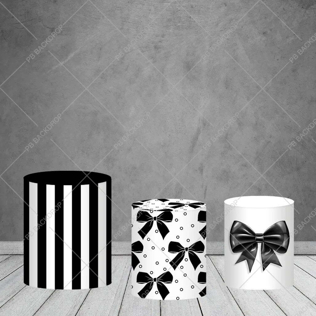 Black White Bow Party Round Backdrop