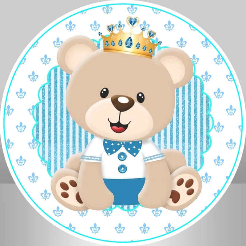 Cartoon Bear Boys Baby Shower Birthday Party Round Backdrop Cover