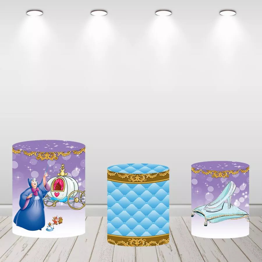 Cinderella Glitter Castle Round Backdrop Girls Birthday Party Decor