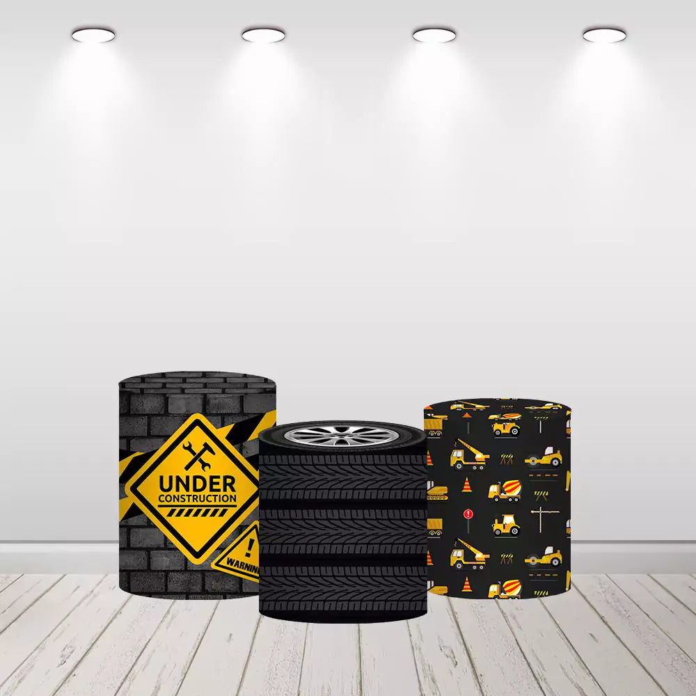 Construction Party Photo Background Round Cover Backdrop