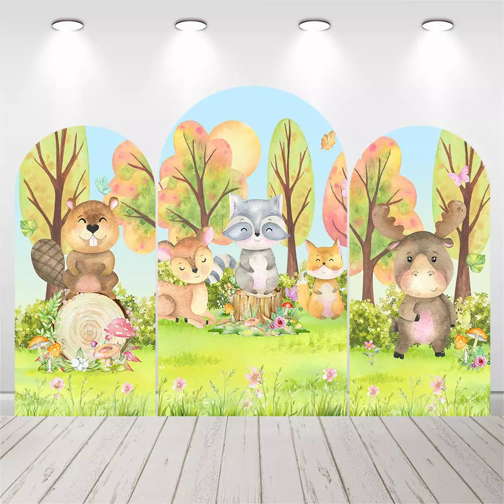 Forest Animals Kids Birthday Baby Shower Arch Backdrop Cover
