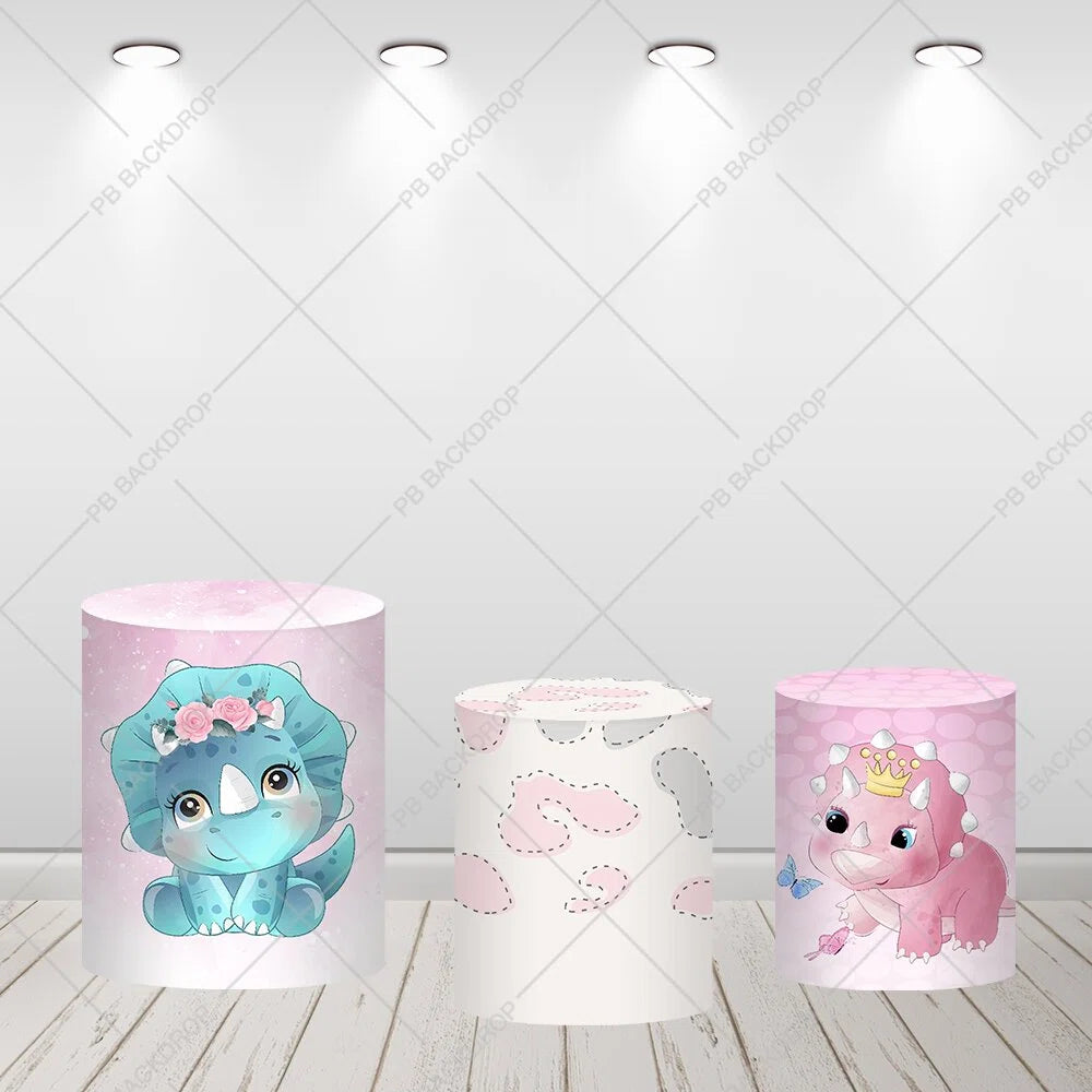 Girl Dinosaur Birthday Party Round Backdrop