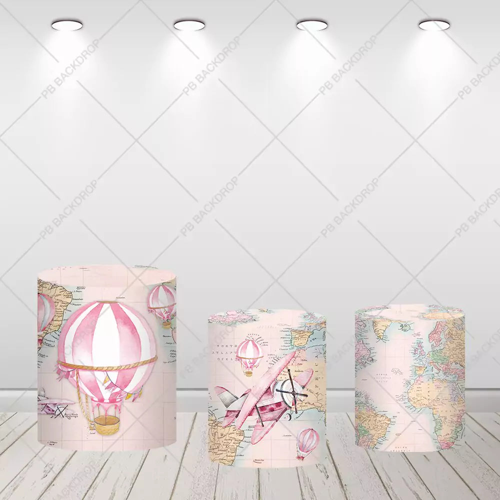 Hot Air Balloon World Map Party Round Backdrop