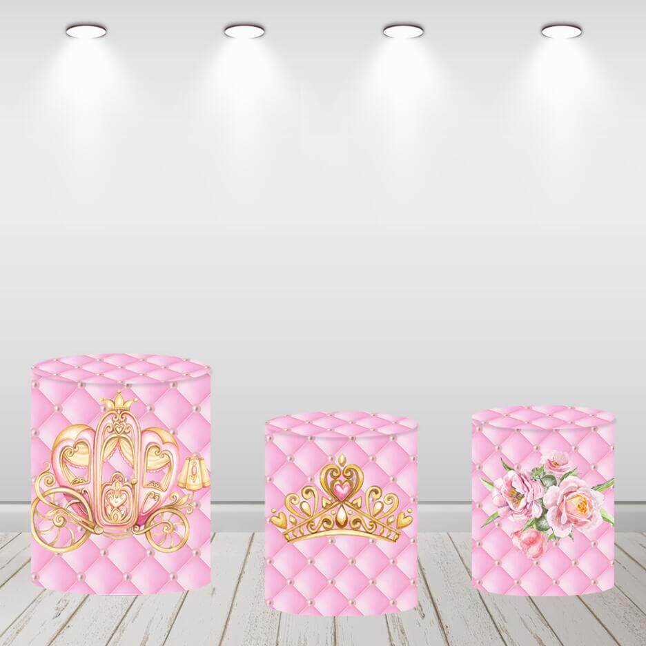 Pink Castle Princess Birthday Party Flowers Round Circle Backdrop