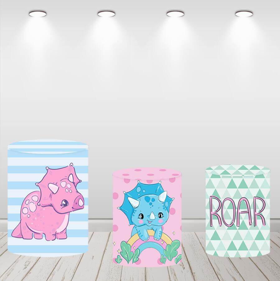 Dinosaur Kids Birthday Party Baby Shower Round Circle Backdrop Cylinder Covers