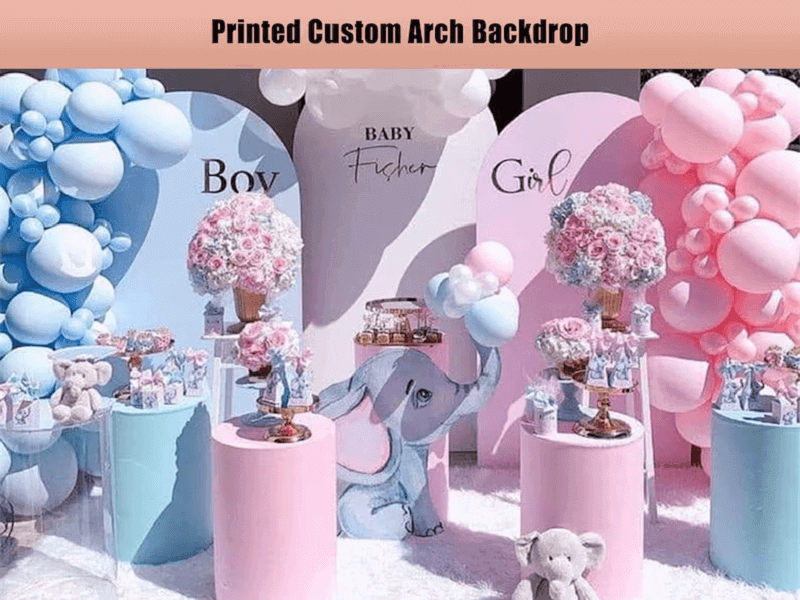 Pink Blue White Solid Color Double Sided Printed Arched Backdrop Party