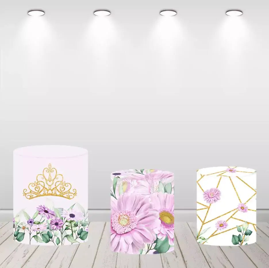 Purple Flowers Baby Shower Newborn Round Backdrop Cylinder Covers