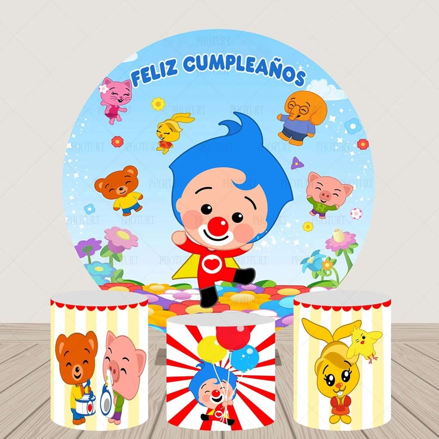 Plim Cartoon Pig Circus Birthday Party Round Circle Backdrop