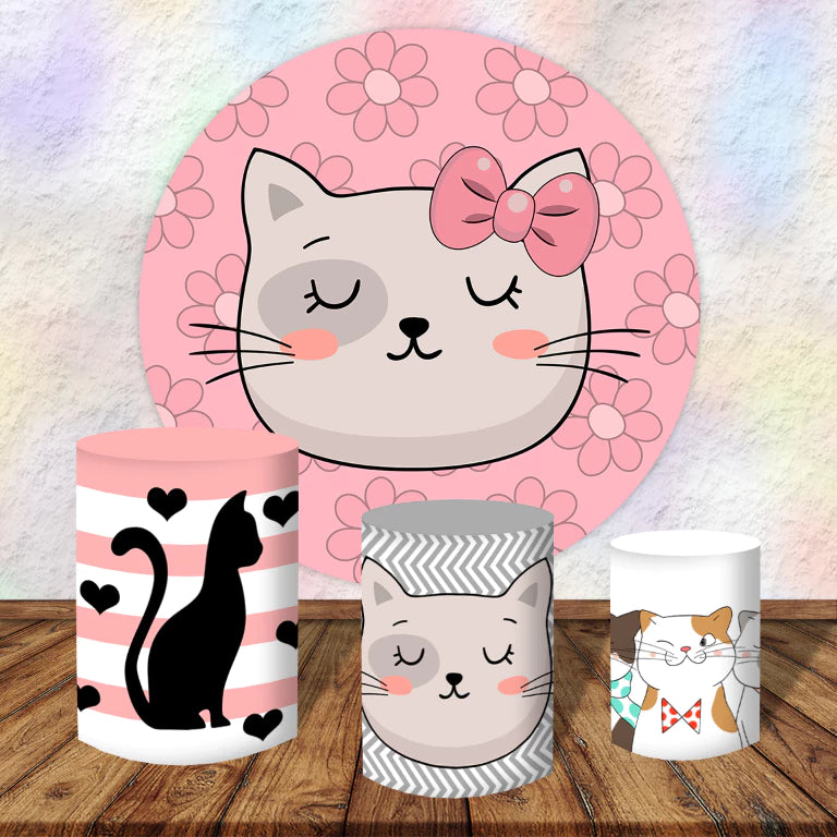 Sleeping Cat Kids Birthday Party Round Backdrop