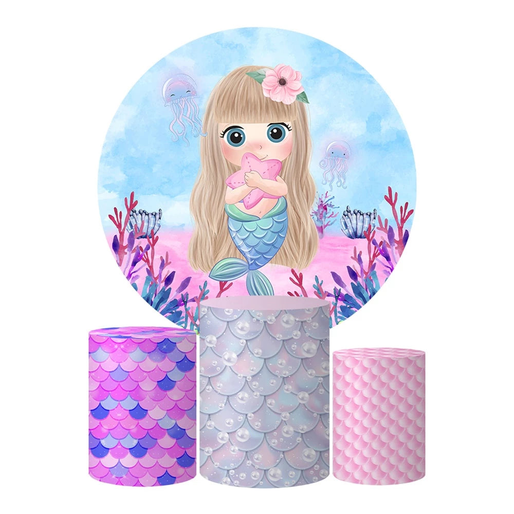 Undersea Mermaid Girls Birthday Round Backdrop