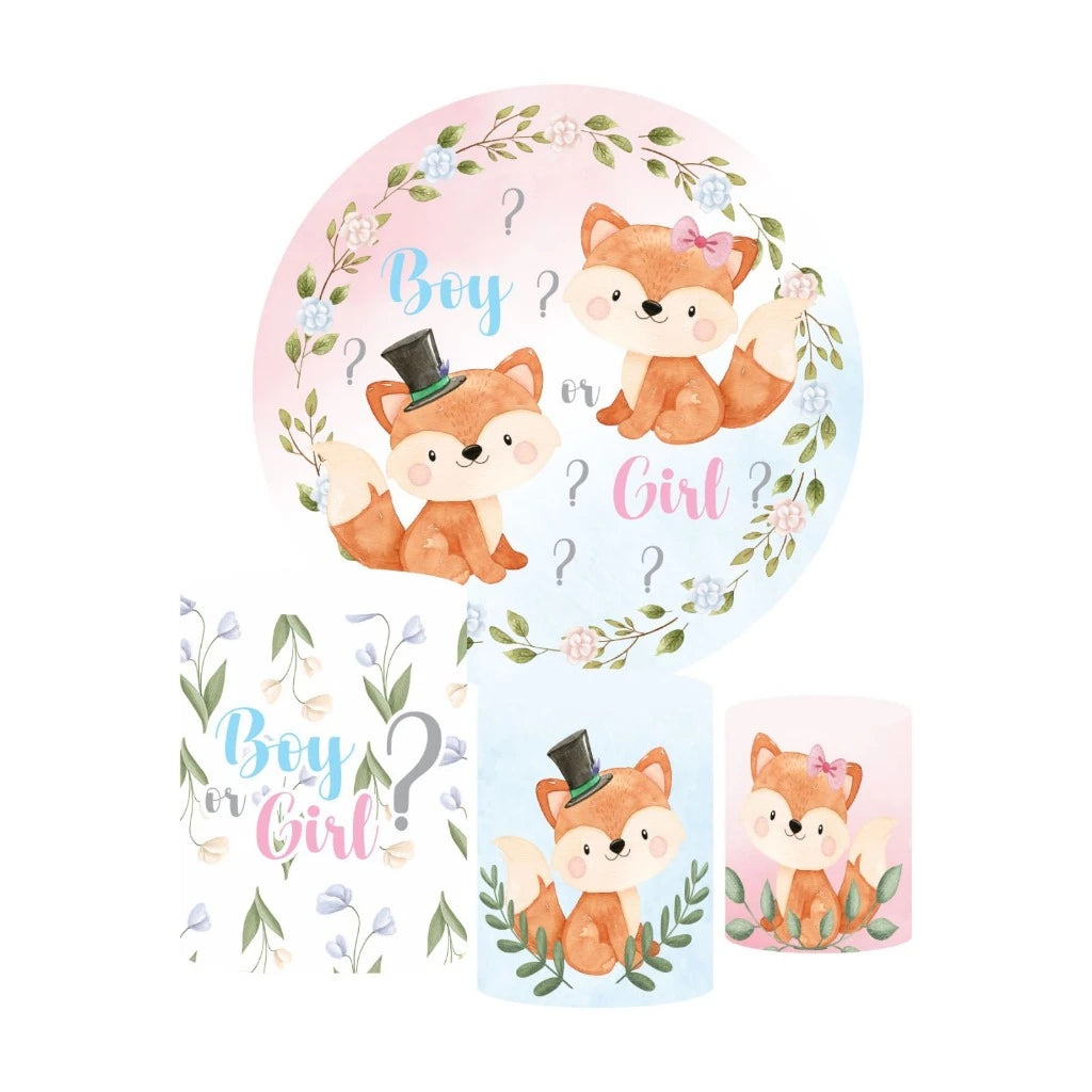 Woodland Fox Gender Reveal Round Backdrop