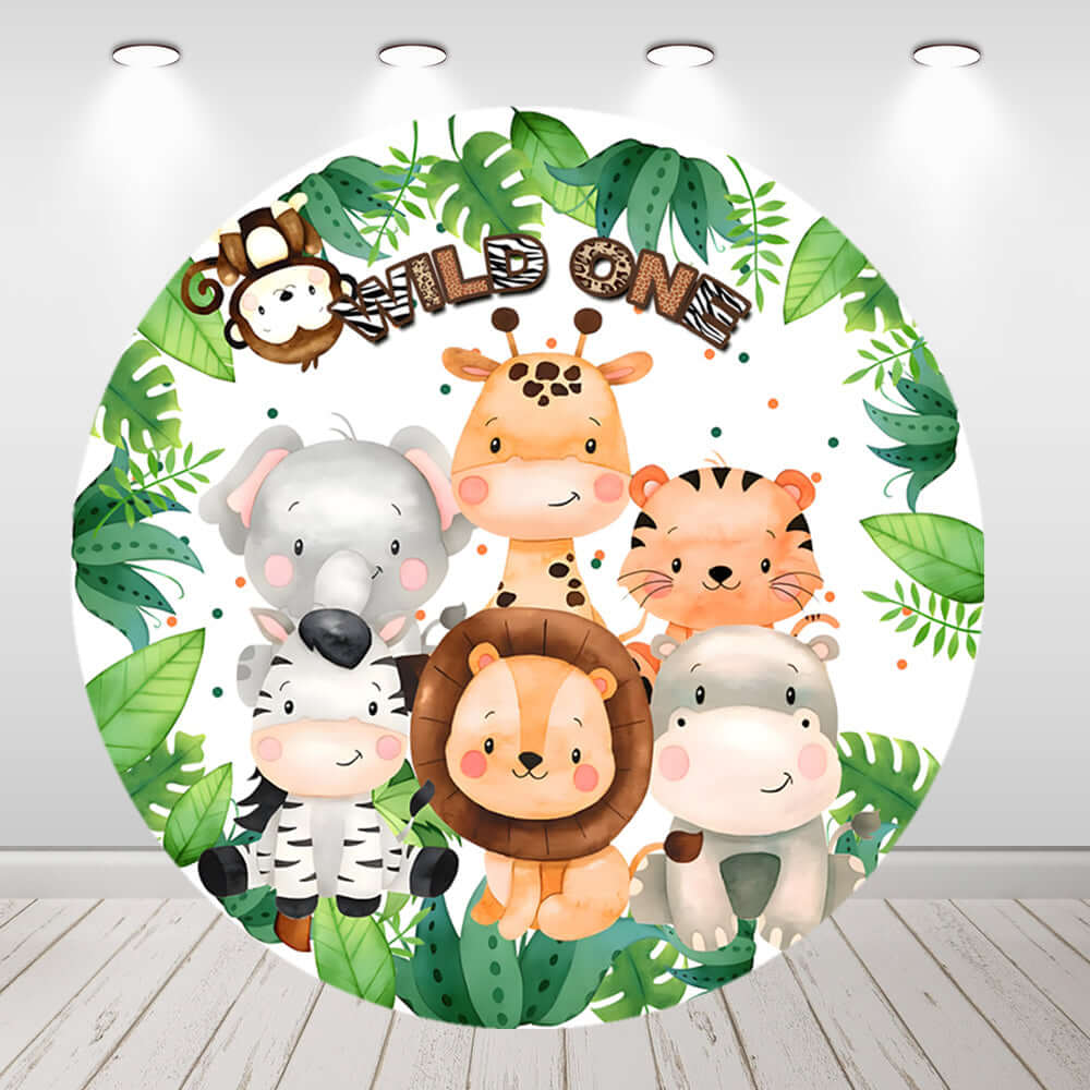 Wild One Animals Kids Birthday Party Baby Shower Round Backdrop