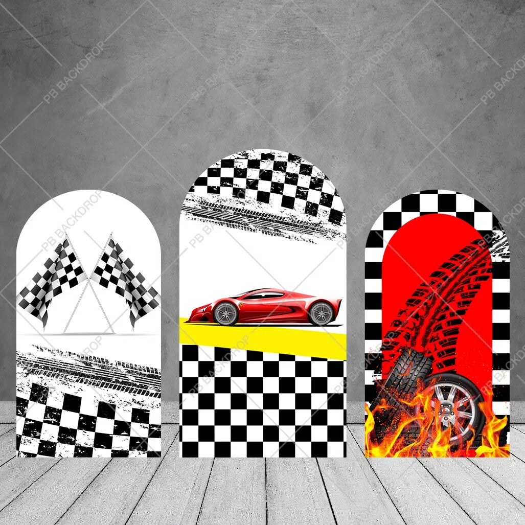 Checkered Flag Racing Car Party Arch Backdrop