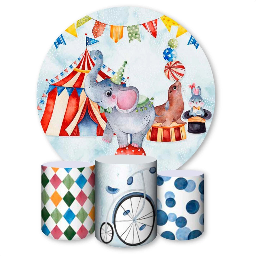 Circus Birthday Round Backdrop Elephant Party Decoration