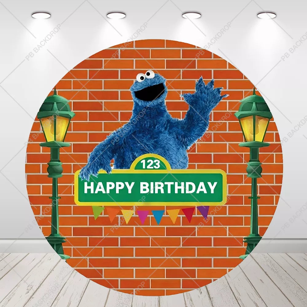 Sesame Street Cookie Monster Brick Wall Round Backdrop