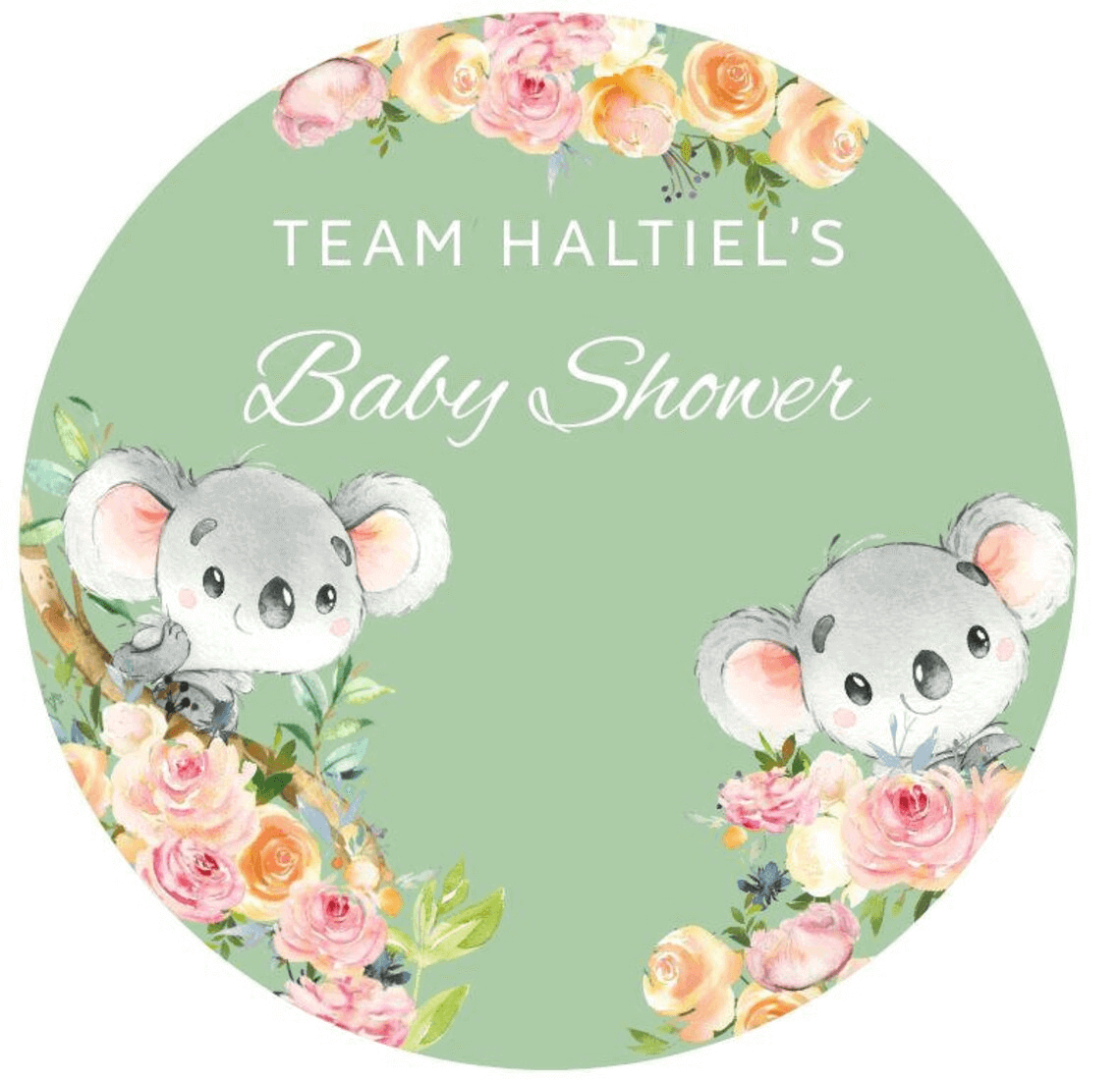 Floral koala baby shower backdrop with pastel colors and a sweet design for photography and party decoration.