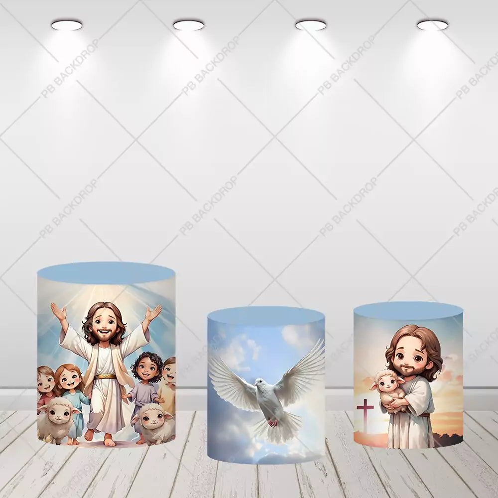 Jesus First Communion Christian Baptism Round Backdrop