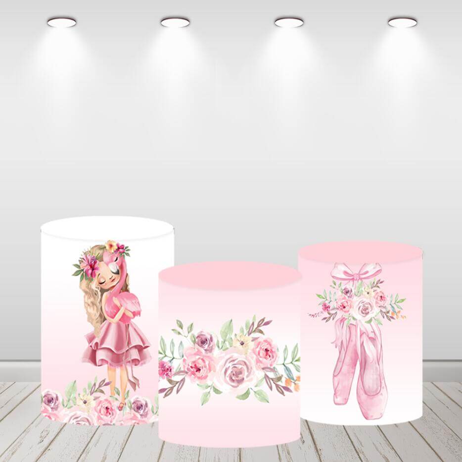 Ballet Girl Flowers Circle Backdrop Baby Shower Party Decor Round Cover