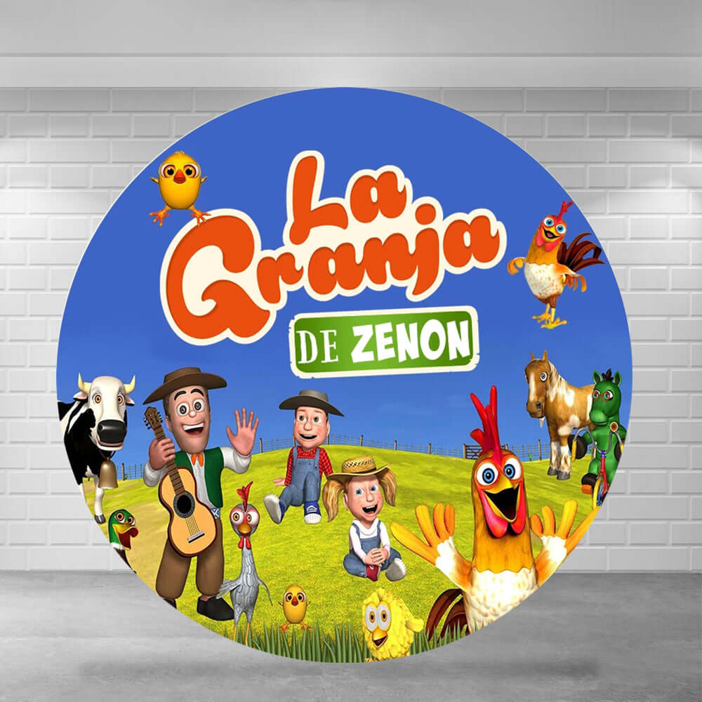 La Granja De Zenon Farm Round Circle Backdrop for Kids Birthday Party
