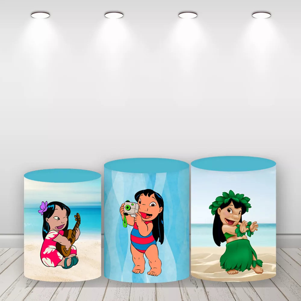 Lilo and Stitch Round Backdrop Tropical Beach Photo Background for Kids Birthday