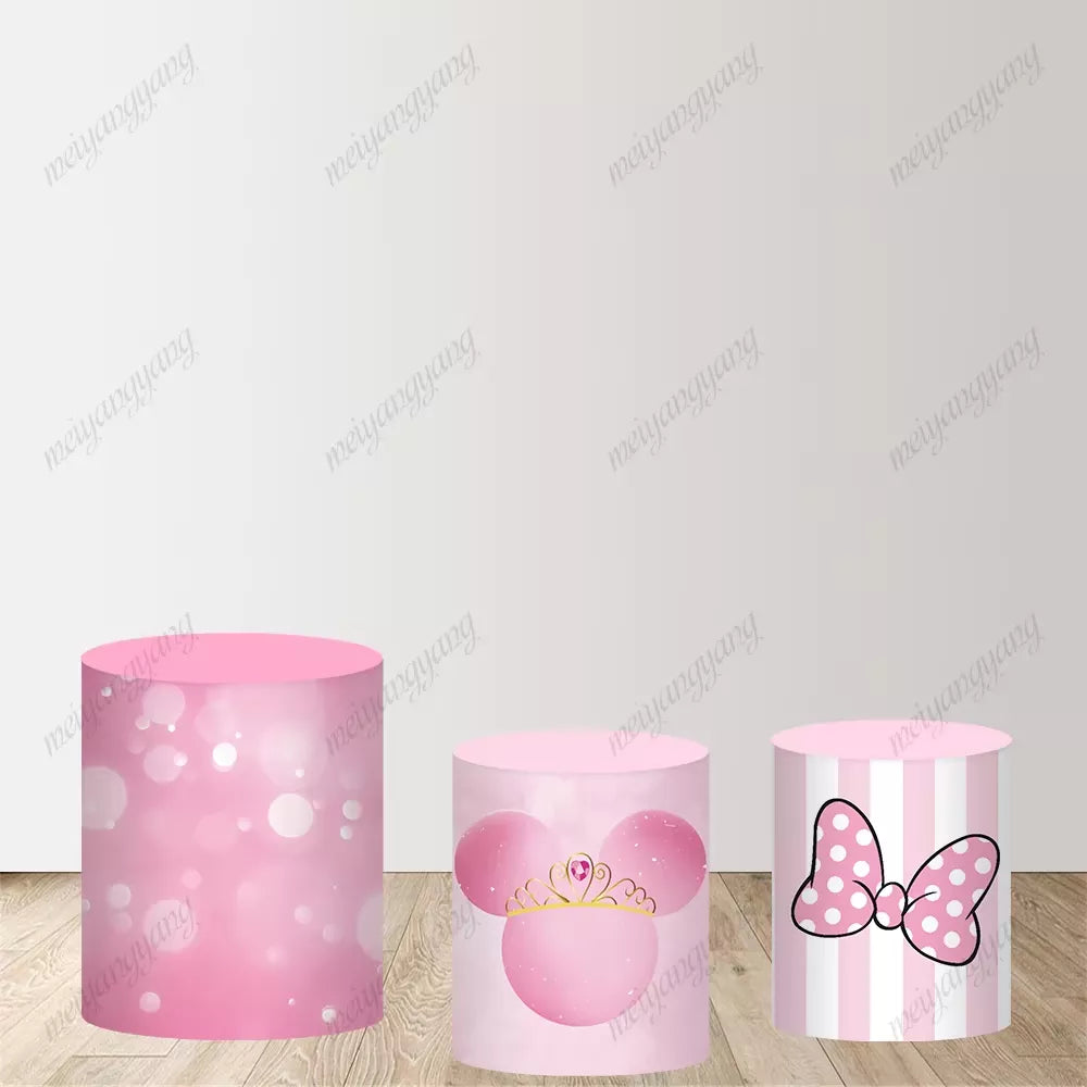 Minnie Mouse Round Backdrop Flower Girls Birthday Party Decoration