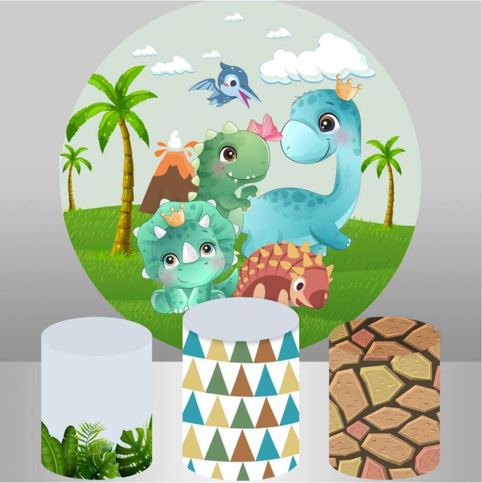Cartoon Dinosaur Kids Birthday Party Baby Shower Round Circle Backdrop