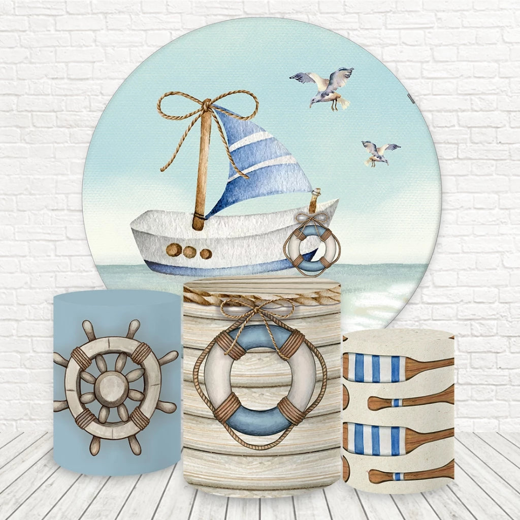 Nautical Sailboat Round Backdrop Baby Birthday