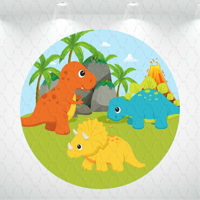 Cartoon Dinosaur Kids Baby Shower Birthday Party Round Circle Backdrop