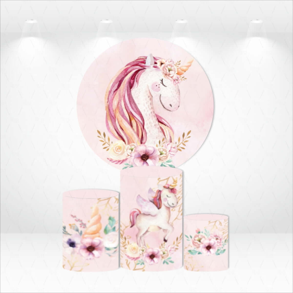 Unicorn Children Happy Birthday Baby Shower Round Backdrop