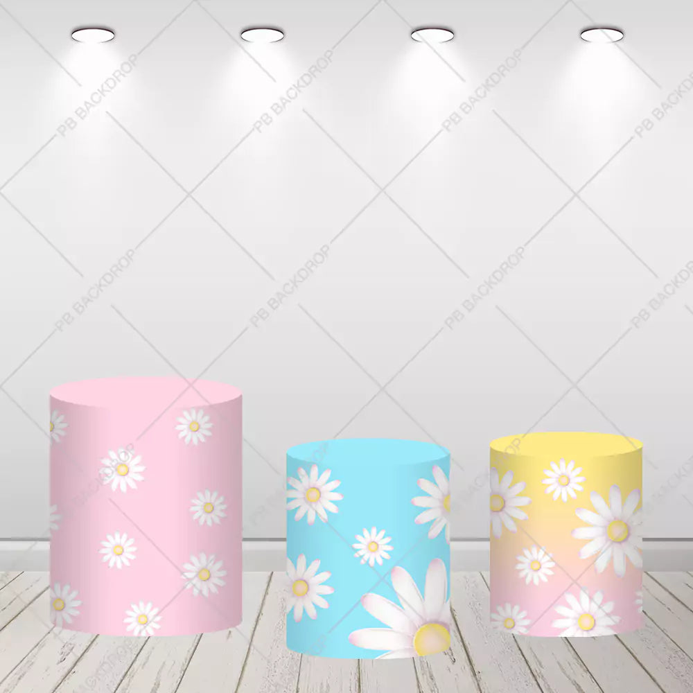 Pastel Daisy Birthday Party Round Backdrop