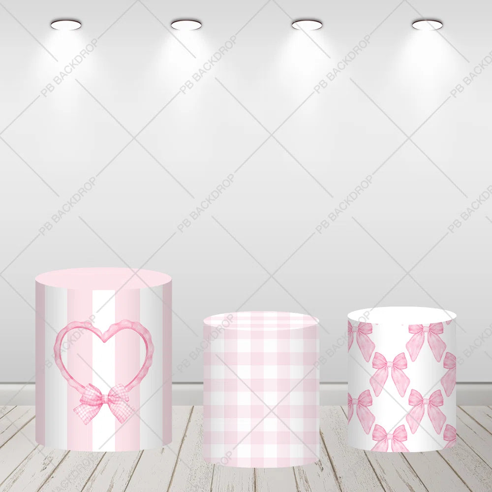 Pink Check Bow Theme Round Backdrop