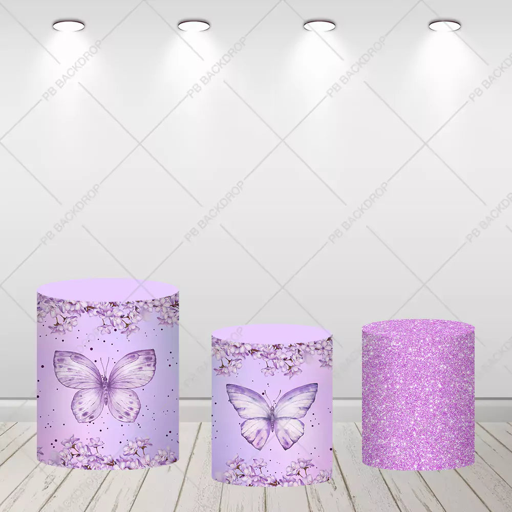 Purple Butterfly Birthday Baby Shower Round Backdrop