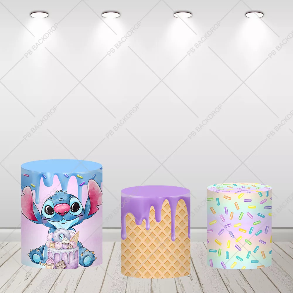Sweet Stitch Candy Donut Round Backdrop Lilo and Stitch Birthday Party Decor
