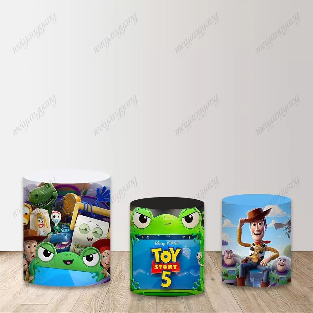 Toy Story 5 Woody Buzz Lightyear Kids Birthday Baby Shower Round Backdrop