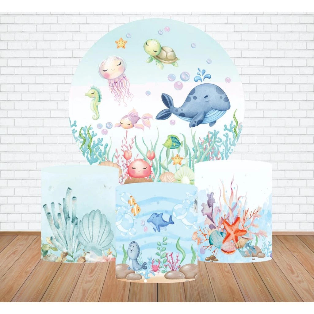 Underwater Baby Sea Creatures Birthday Backdrop