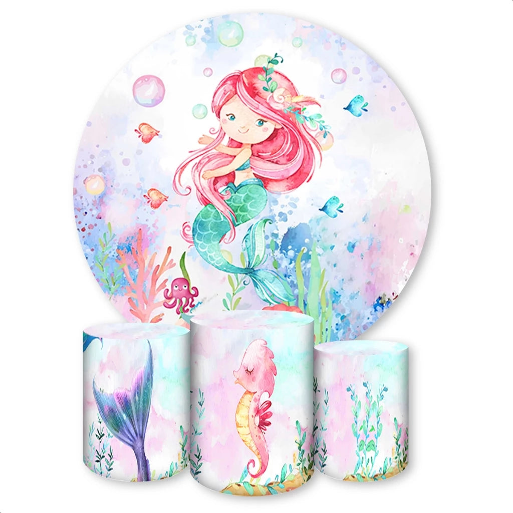 Underwater Mermaid Party Round Backdrop Girl Birthday Decor