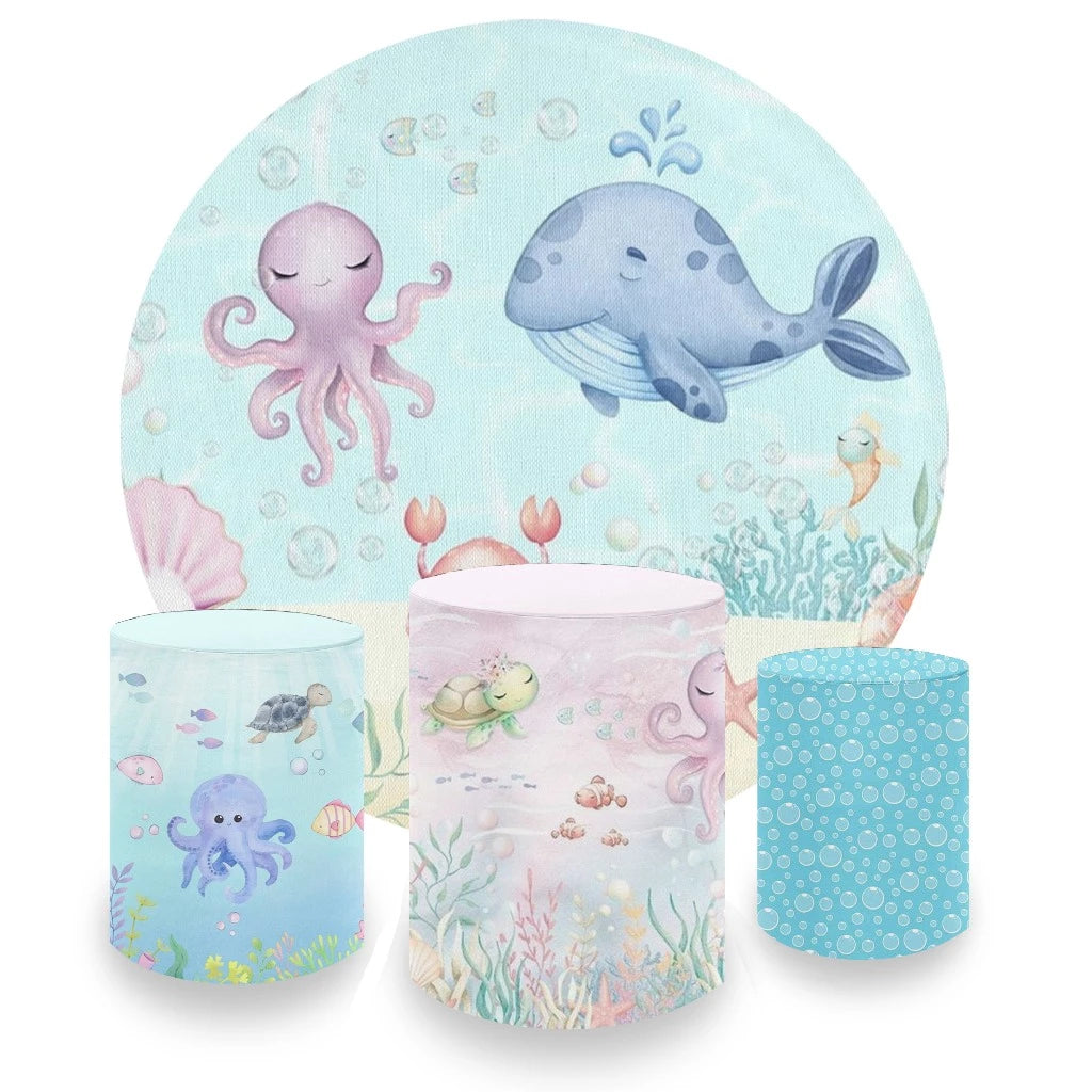 Whale Octopus Turtle Underwater Theme Backdrop