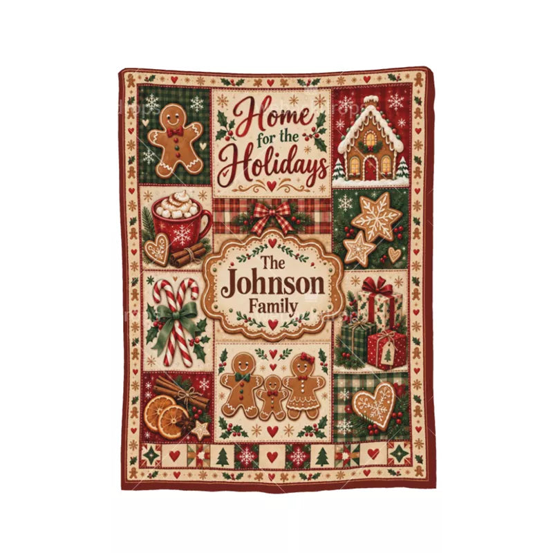 Personalized Gingerbread Christmas Patchwork Blanket