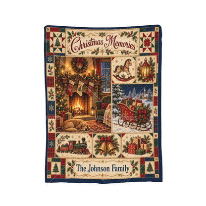 Personalized Christmas Storybook Patchwork Blanket – Family Name