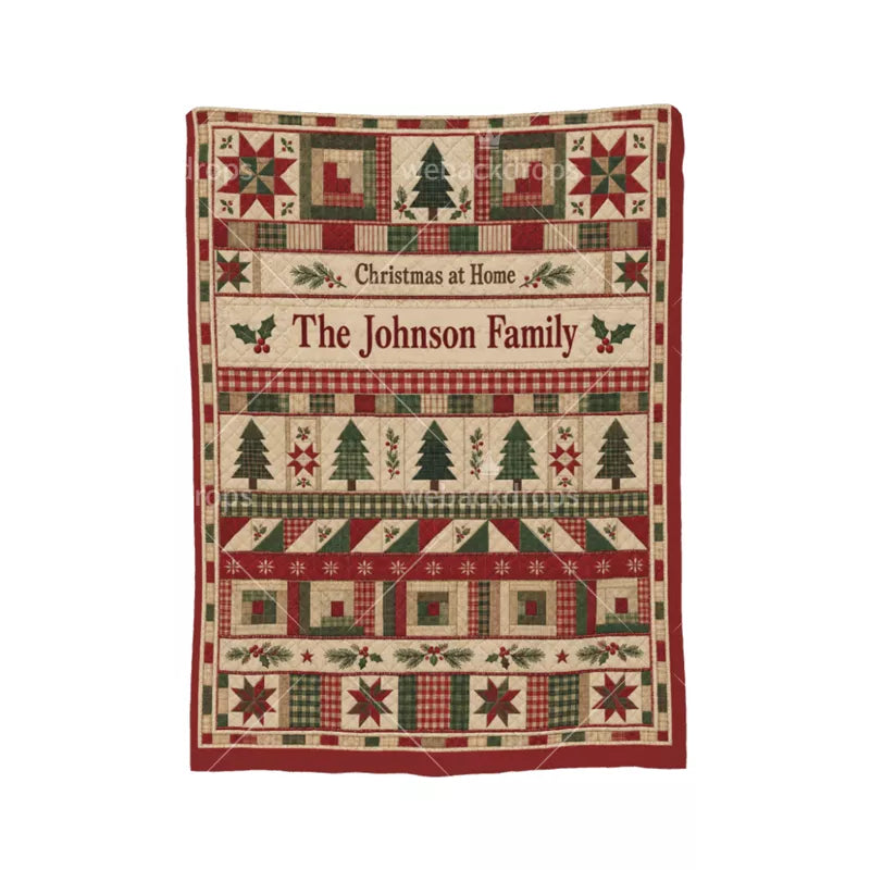 Personalized Rustic Farmhouse Christmas Patchwork Blanket