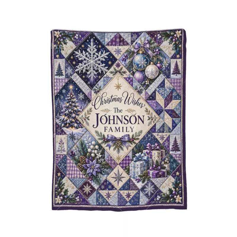 Personalized Midnight Amethyst Christmas Patchwork Blanket
